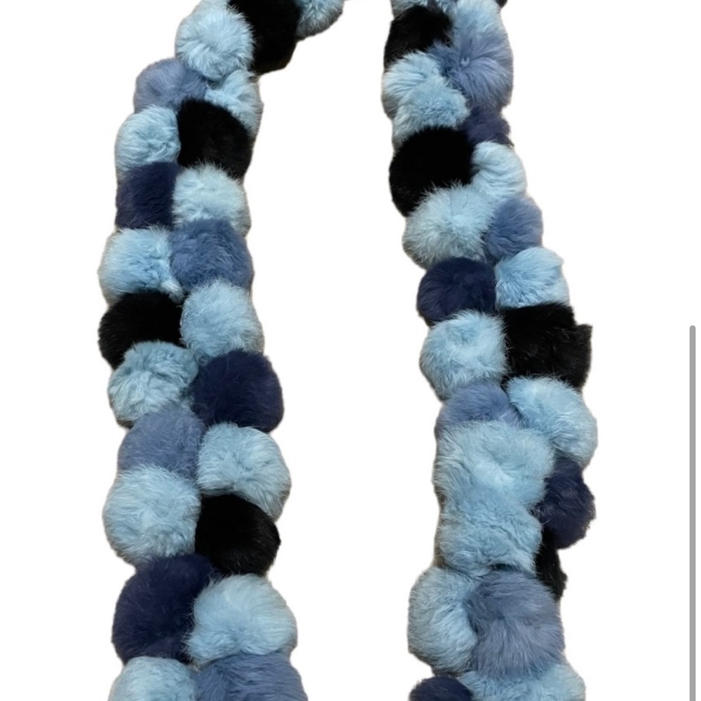Vintage Folio New York Blue and Navy Genuine Rabbit Fur Pom Pom Scarf